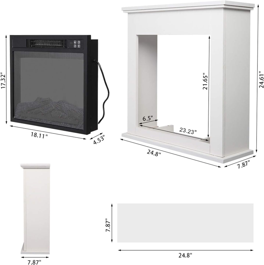 White Wood Fireplace Cabinet with Mantel Freestanding Fireplace Heater A2057