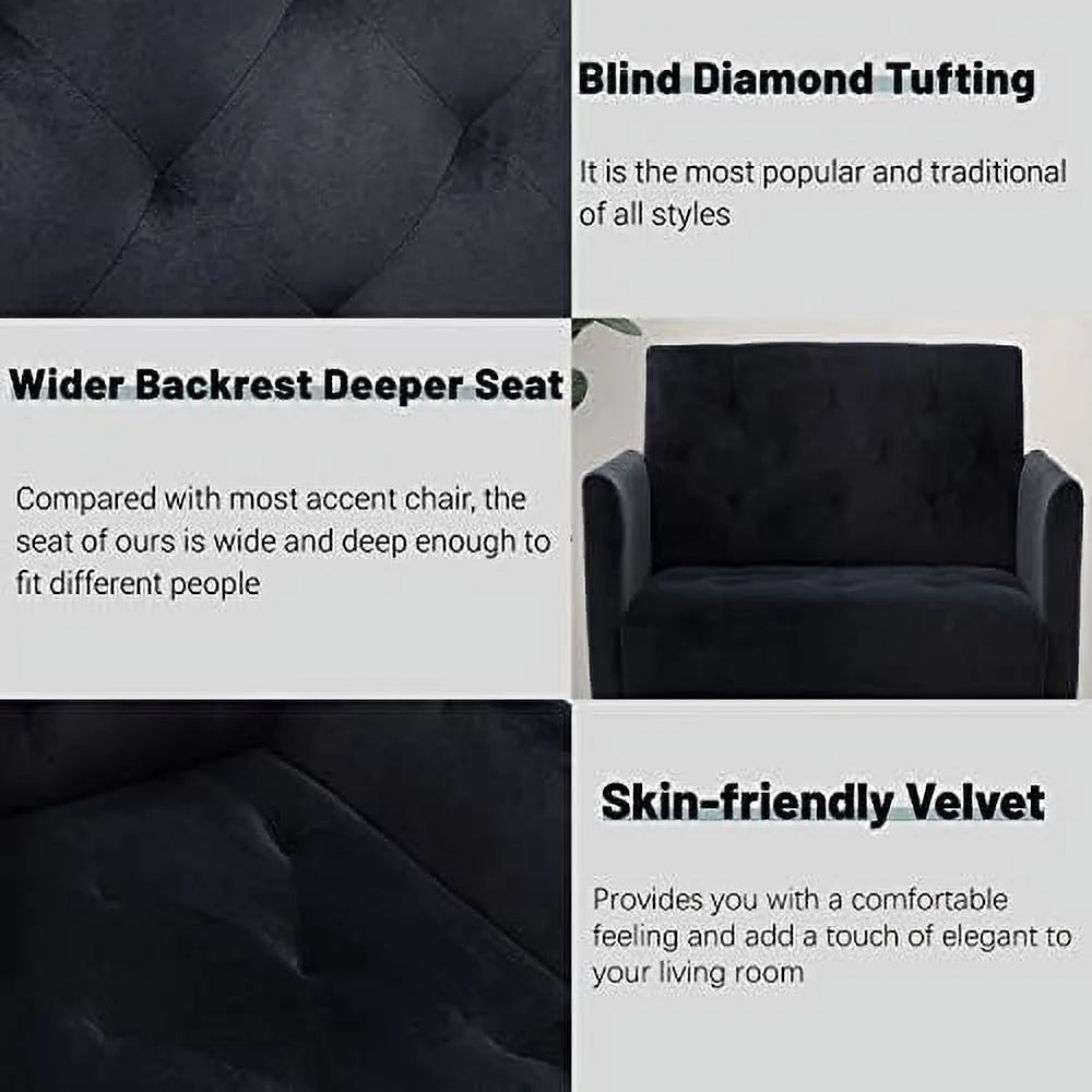 Orange Velvet Tufted Accent Chair with Metal Legs W909