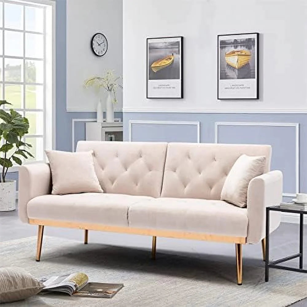 Green Velvet Convertible Sofa Bed with Gold Metal Feet K9856