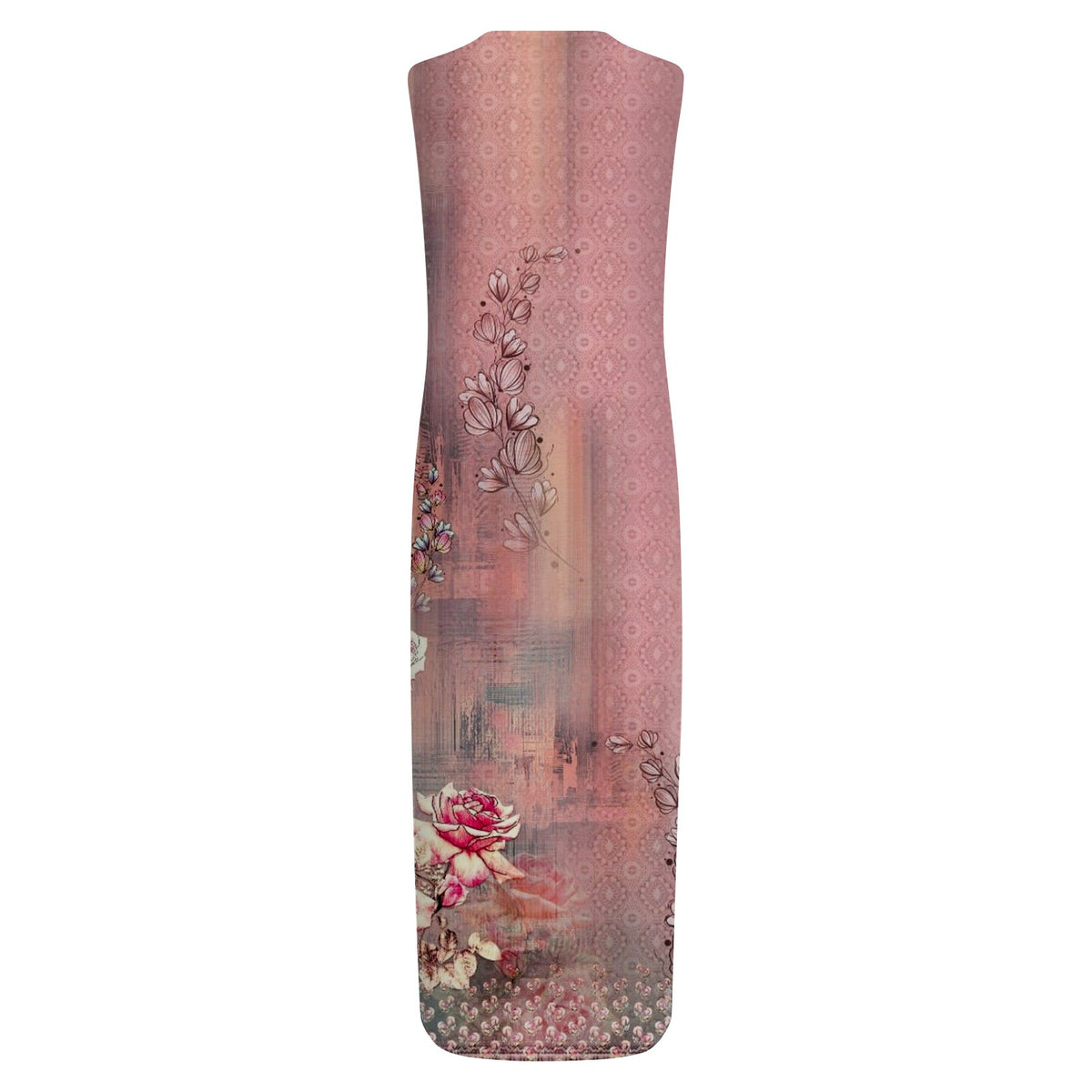 Plus Size Sleeveless Print V Neck Loose Long Sundress with Pockets B116529