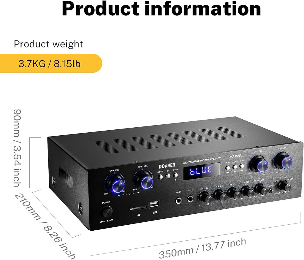 Bluetooth 5.0 Stereo Audio Amplifier Receiver, 4 Channel, 440W Peak Power M85667