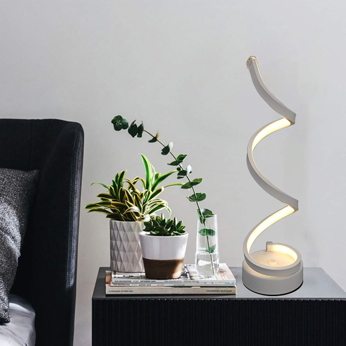 White Spiral LED Desk Lamp with Touch Button F433758