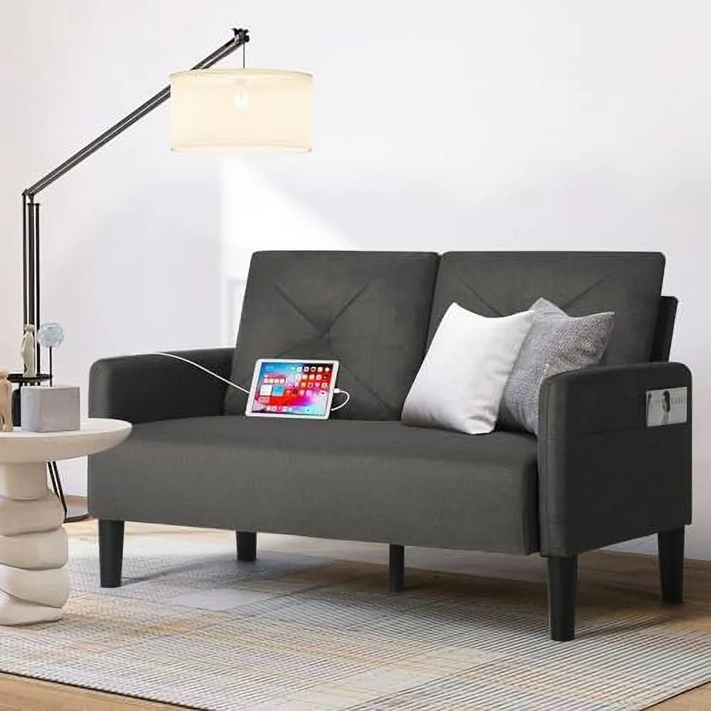 Tufted 2 Seater Loveseat Sofa Couch with Charger Port & Pocket X112