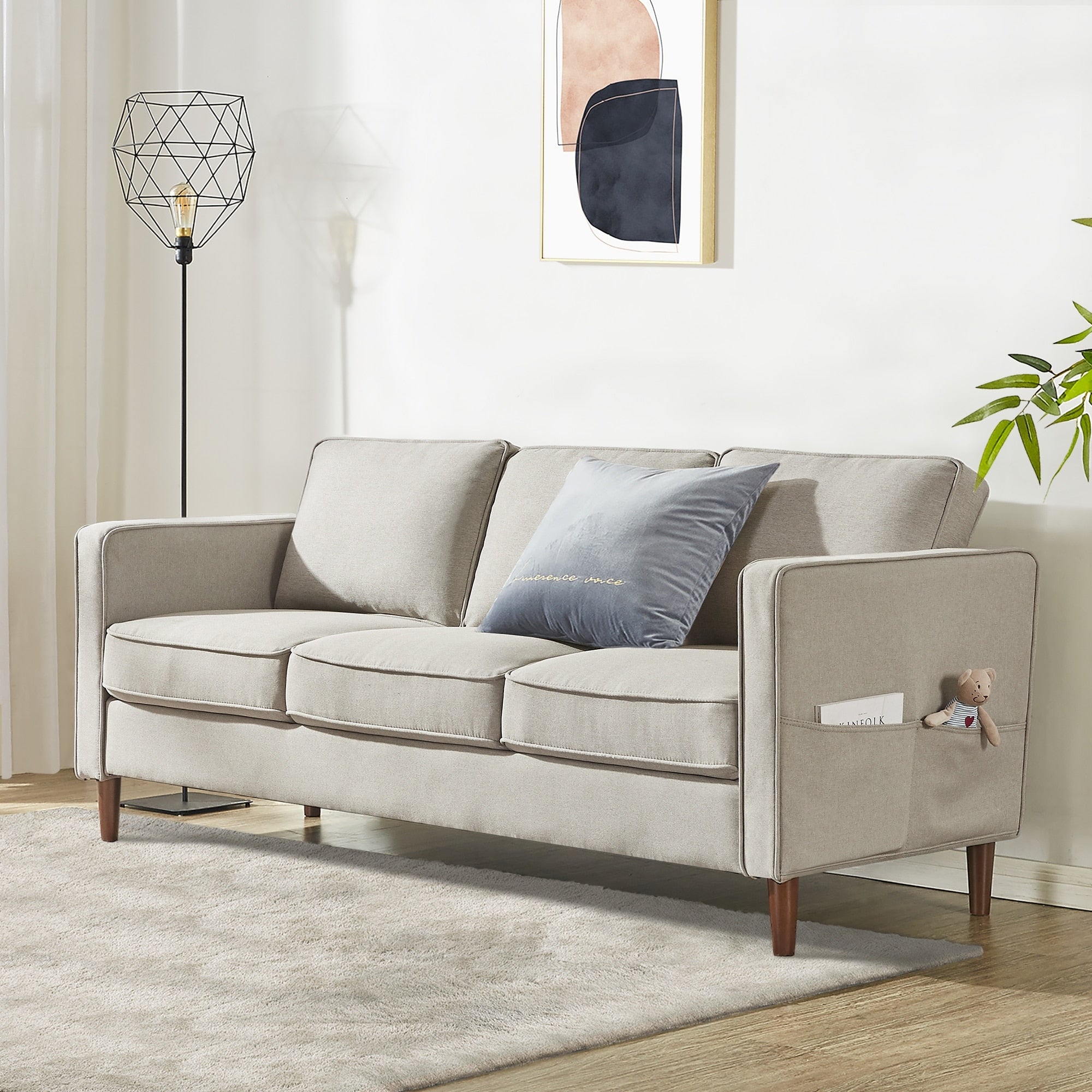 Dark Grey Linen Sofa with Arm Pockets W977751