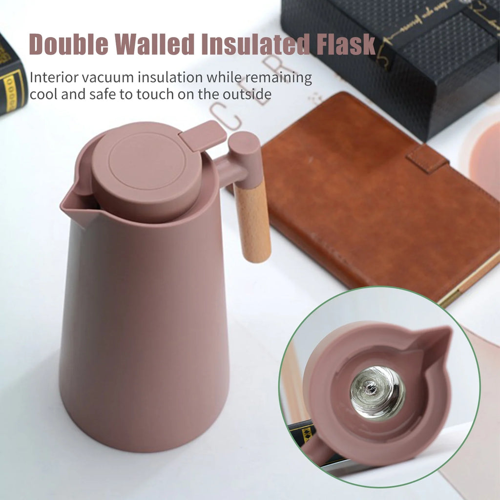 1L Double Walled Thermal Coffee Carafe with Wood Handle F185763