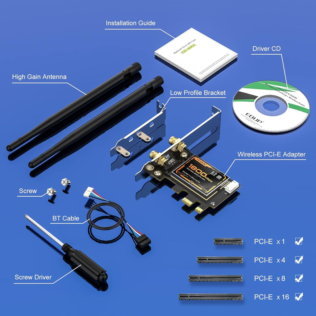 AX1800 PCIE WiFi 6 Bluetooth 5.2 Adapter for Desktop PC, Pack of 2 P69224
