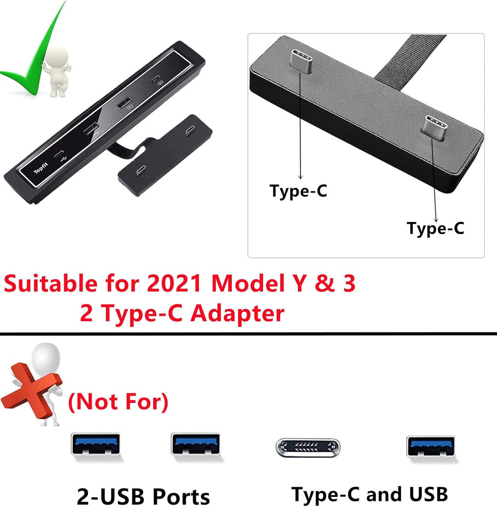 4 in 1 USB Hub Center Console Adapter for Tesla Model Y Model 3, Pack of 2 B4598
