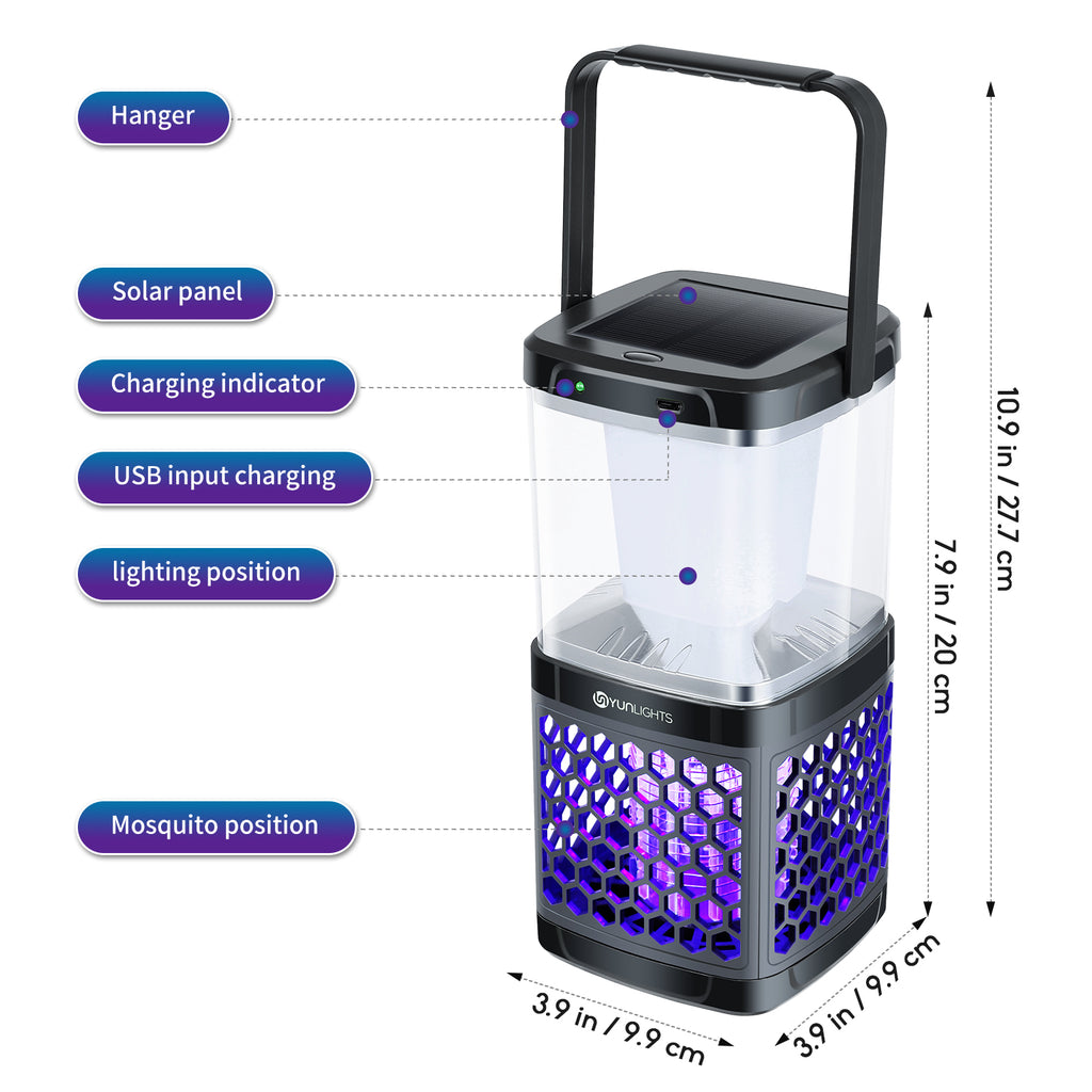 Solar Mosquito Zapper Camping Lantern Bug Zapper Lamp Portable Tent Lamp 2 in 1 Function Bug Zapper Light for Outdoors D7422