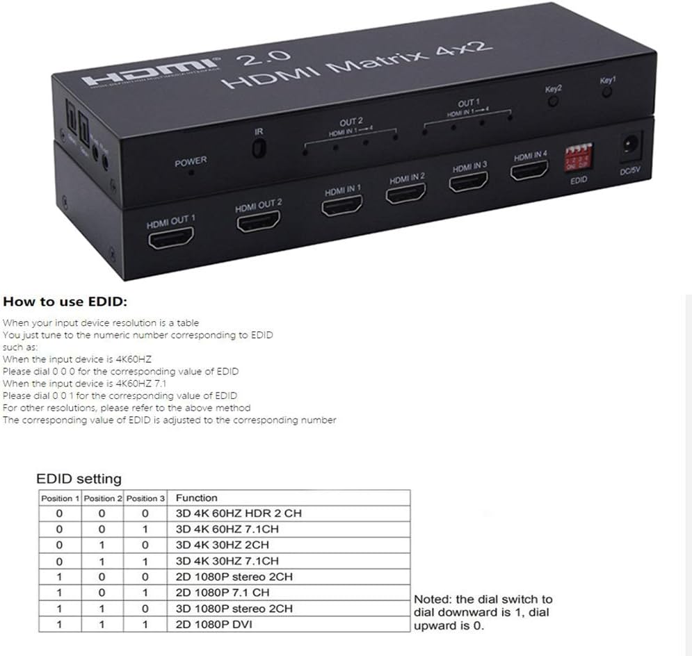 4K HDMI 2.0 Matrix 4X2 Switch with Optical & L/R 3.5mm Output, IR Remote Control, Pack of 2 H9008