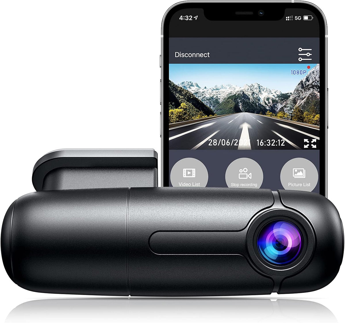 Small WiFi Dash Cam Camera 1080p 30fps G-Sensor Loop Recording Pack of 2 F6347