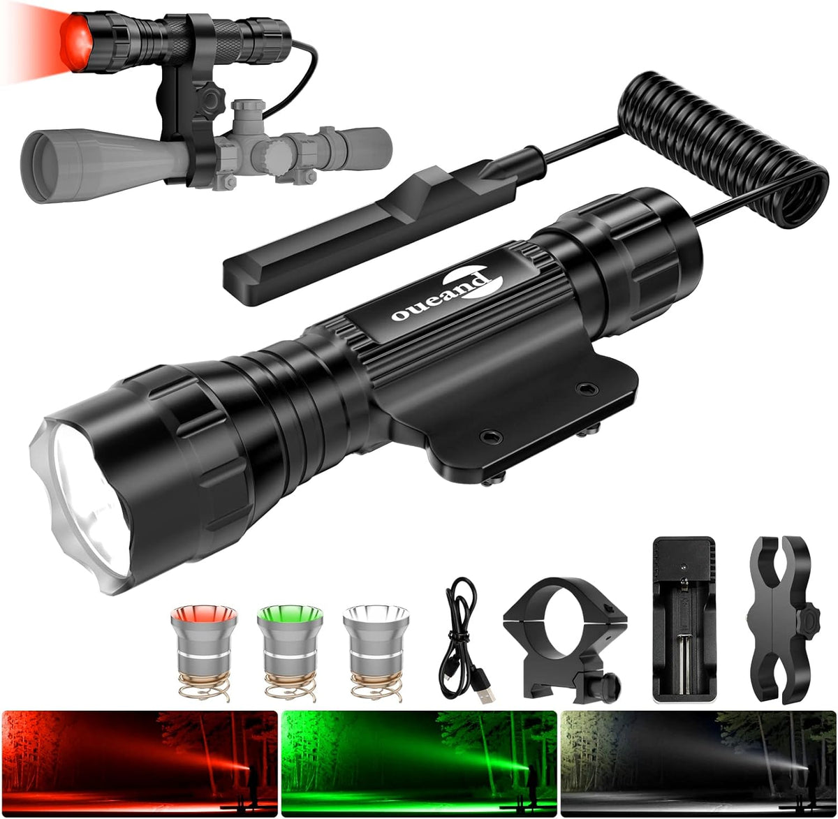 Tactical Flashlight with Red Green, 1200 Lumens, Pressure Switch, 3 Modes White Light K88475