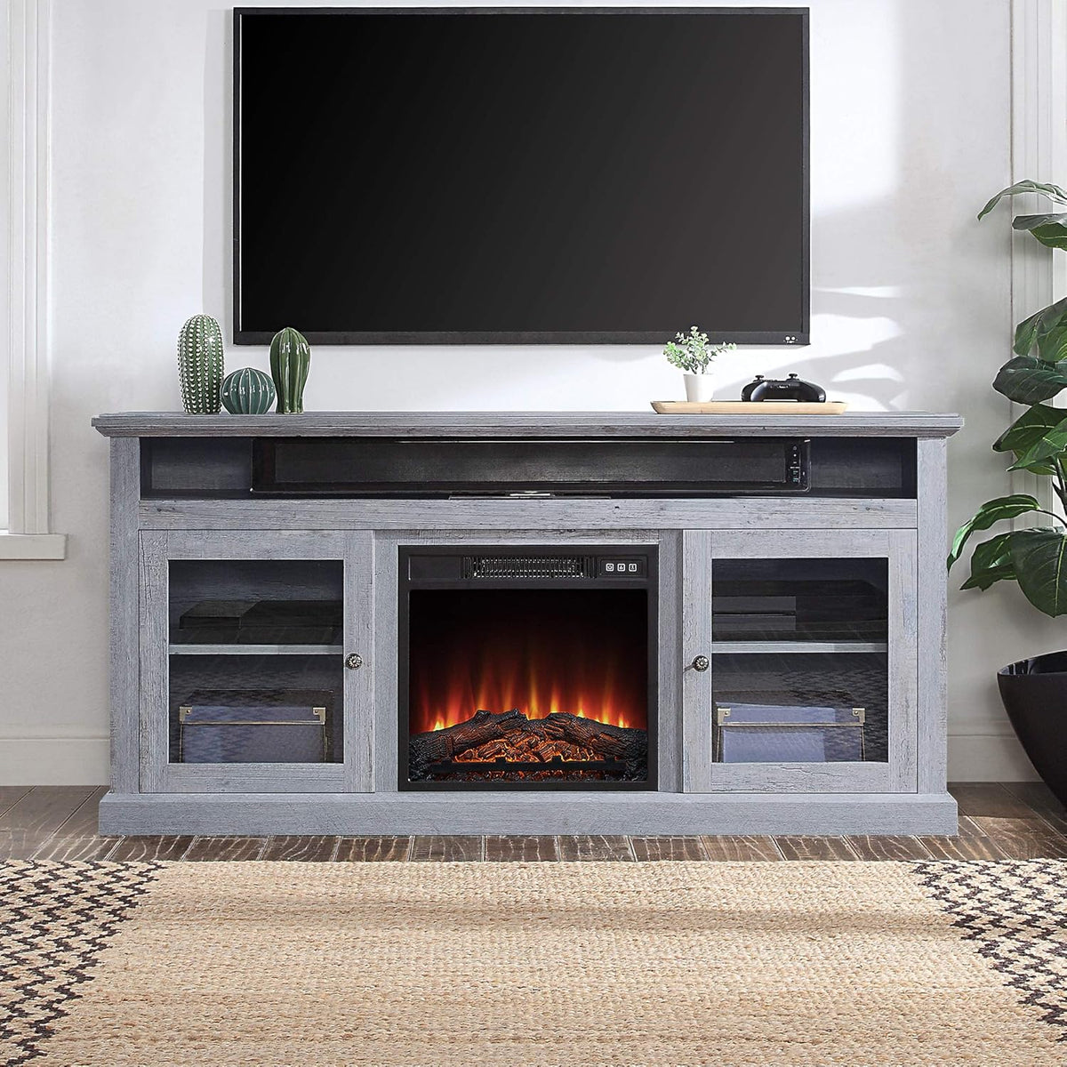 TV Stand with Open Storage Shelves and Cabinets O431056