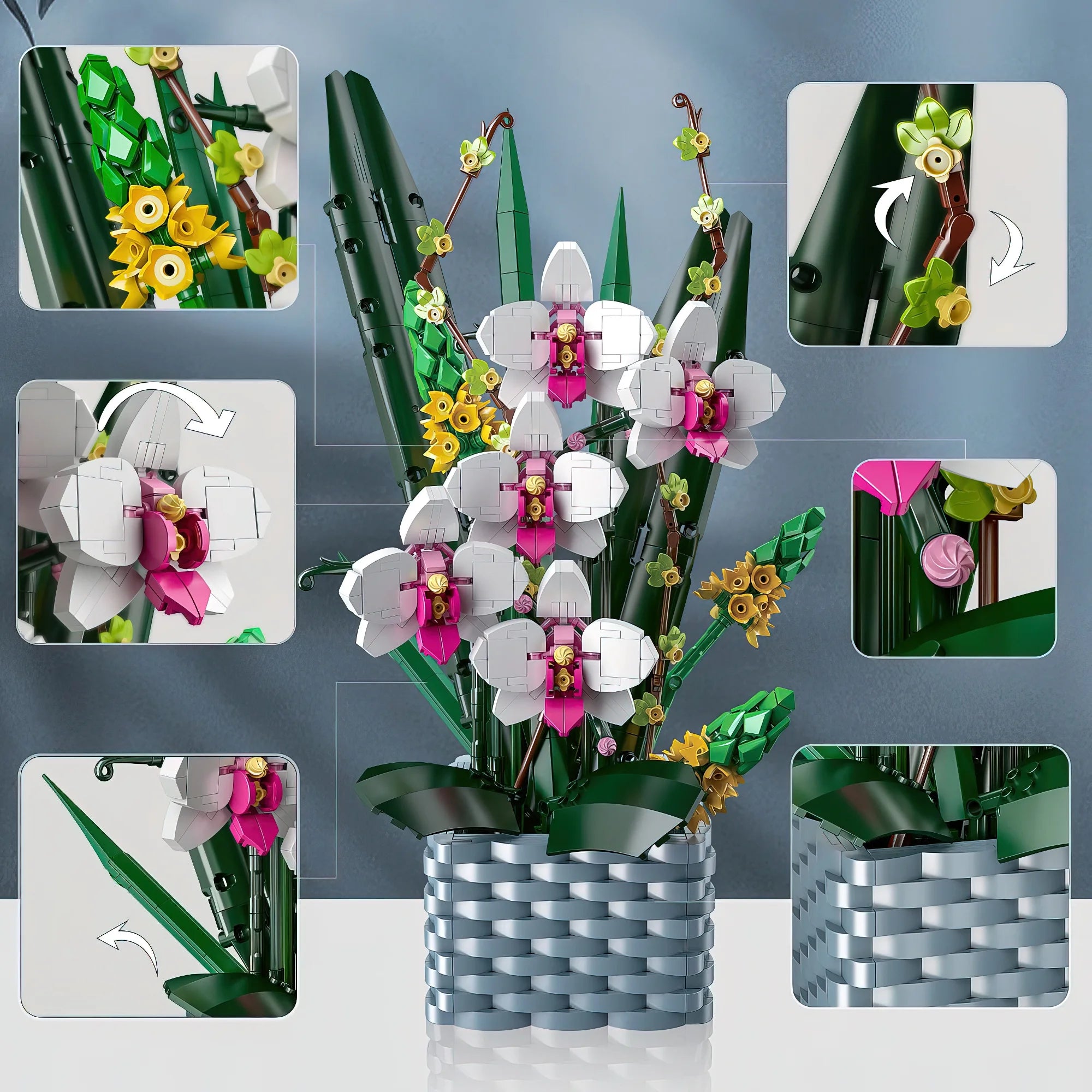 Multi Color Flower Building Block Set Orchid Bouquet Building Kit Toy V298817