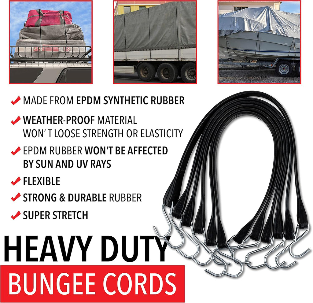 50 Pack 41" EPDM Rubber Tarp Straps with Crimped Hooks E311
