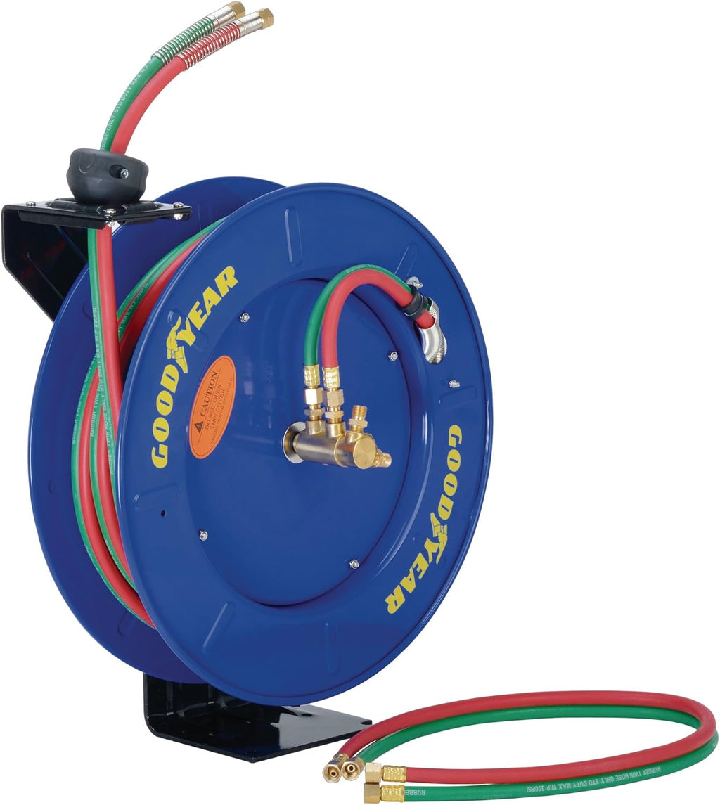 Retractable Twin Oxygen Acetylene Rubber Hose Reel, 1/4" x 50', 300PSI V827253