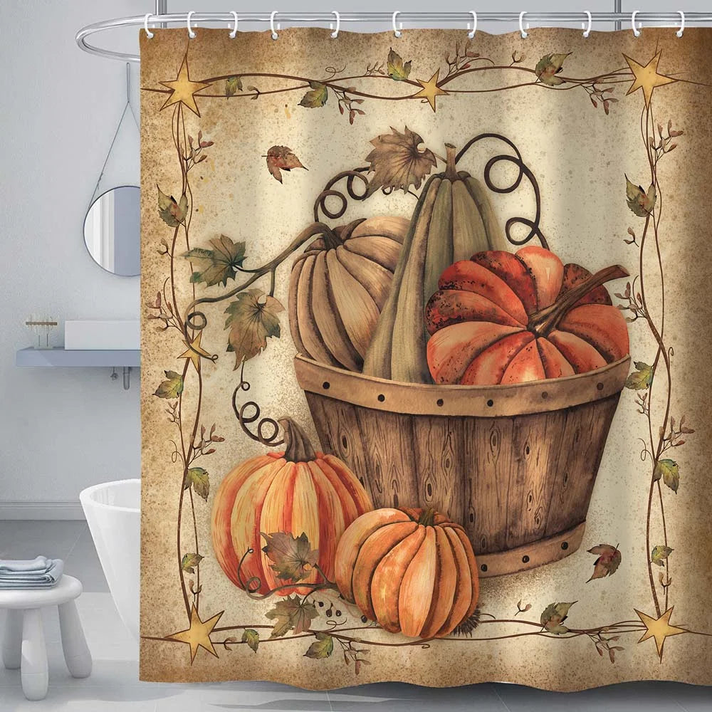 Fall Maple Leaves Fabric Shower Curtain with Hooks Set 60x72 Inch A7839