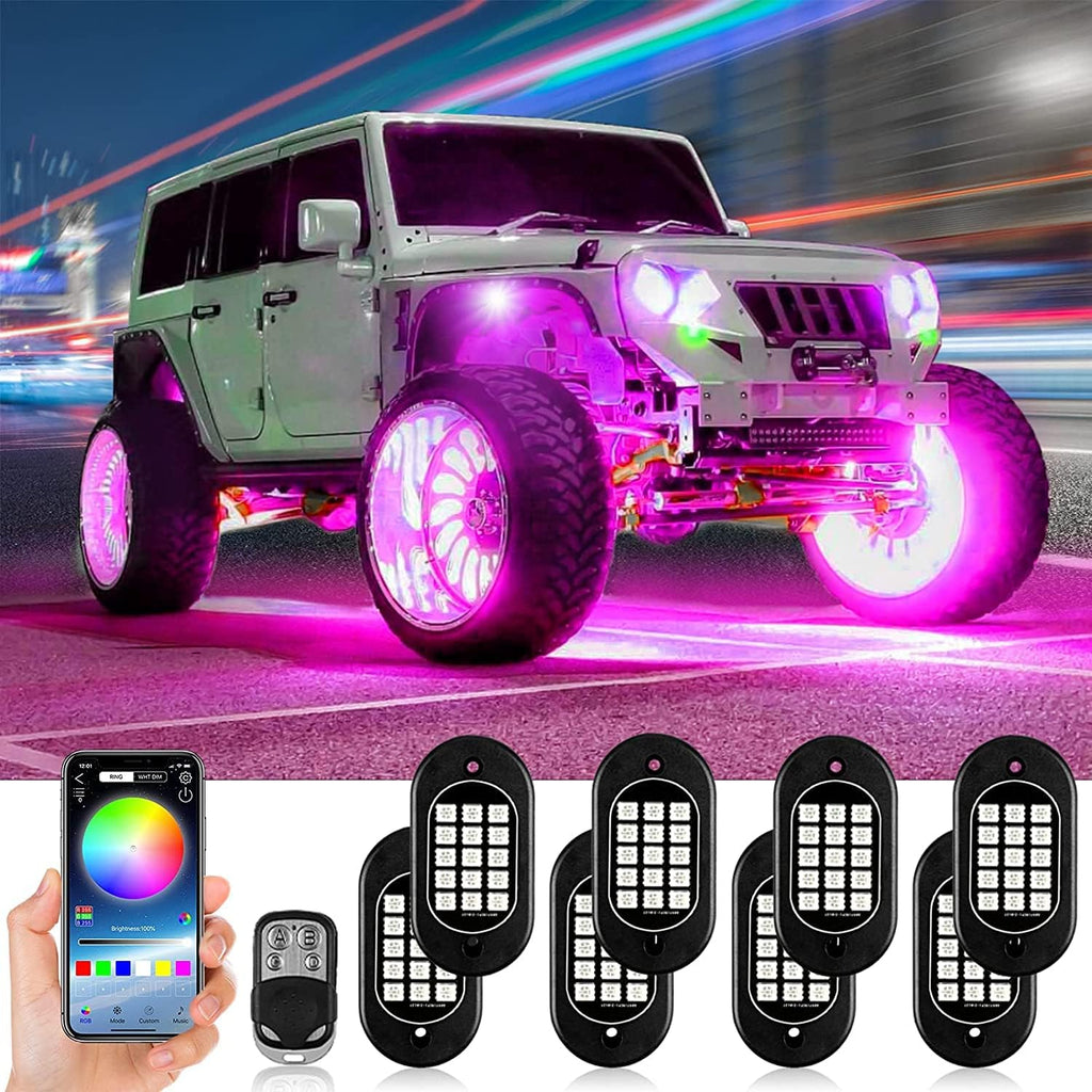 RGB LED Rock Lights for Trucks, Waterproof Car Neon Light Kit (8 Pods) Z603316