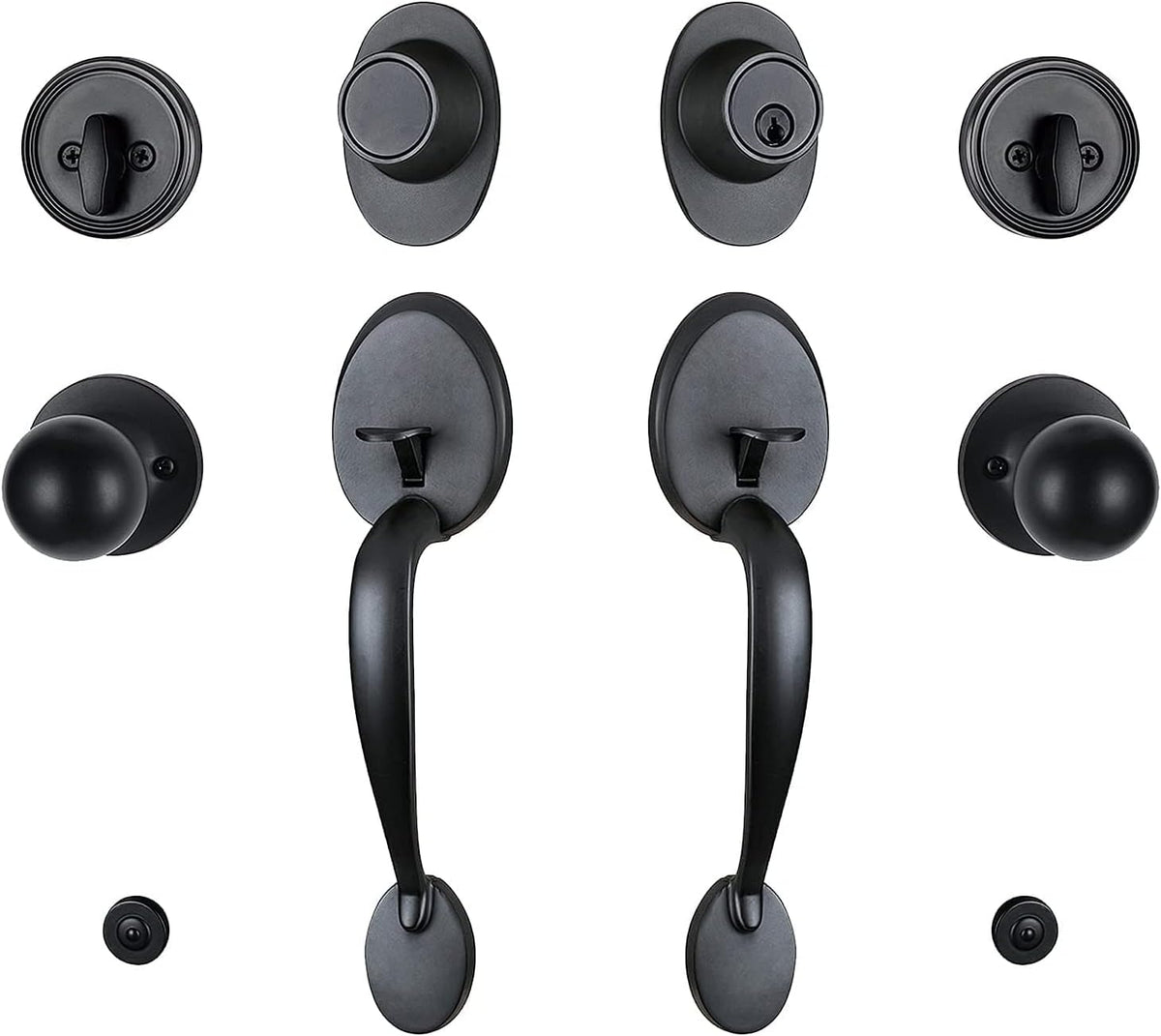 Matte Black Double Door Handle Set with Door Knob B366