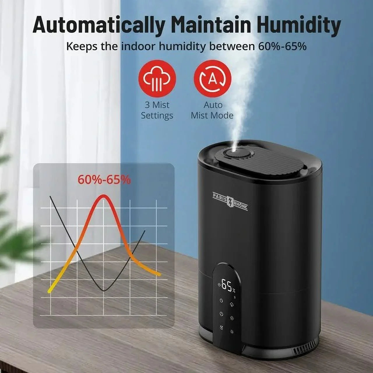 4L Ultrasonic Cool Mist Humidifier with Humidistat, Black U466377
