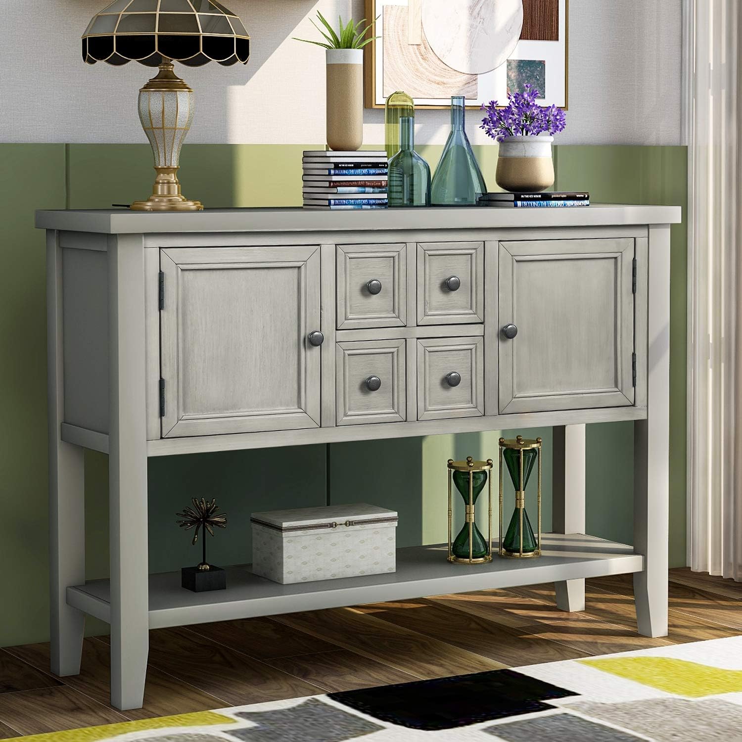 Antique Blue Buffet Table with Bottom Shelf I98253