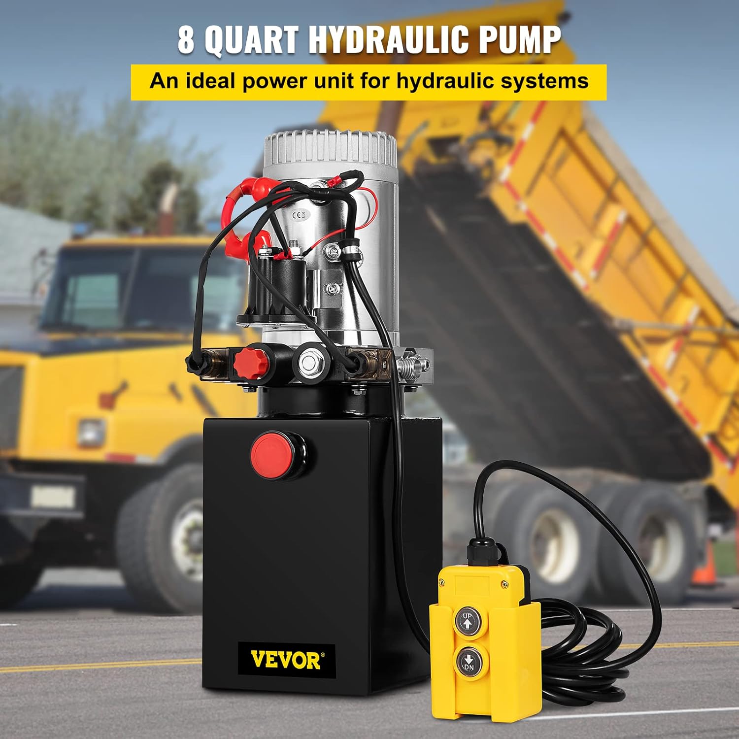 Hydraulic Power Unit 8 Quart Double Acting 12V DC Metal Oil Reservoir H9174