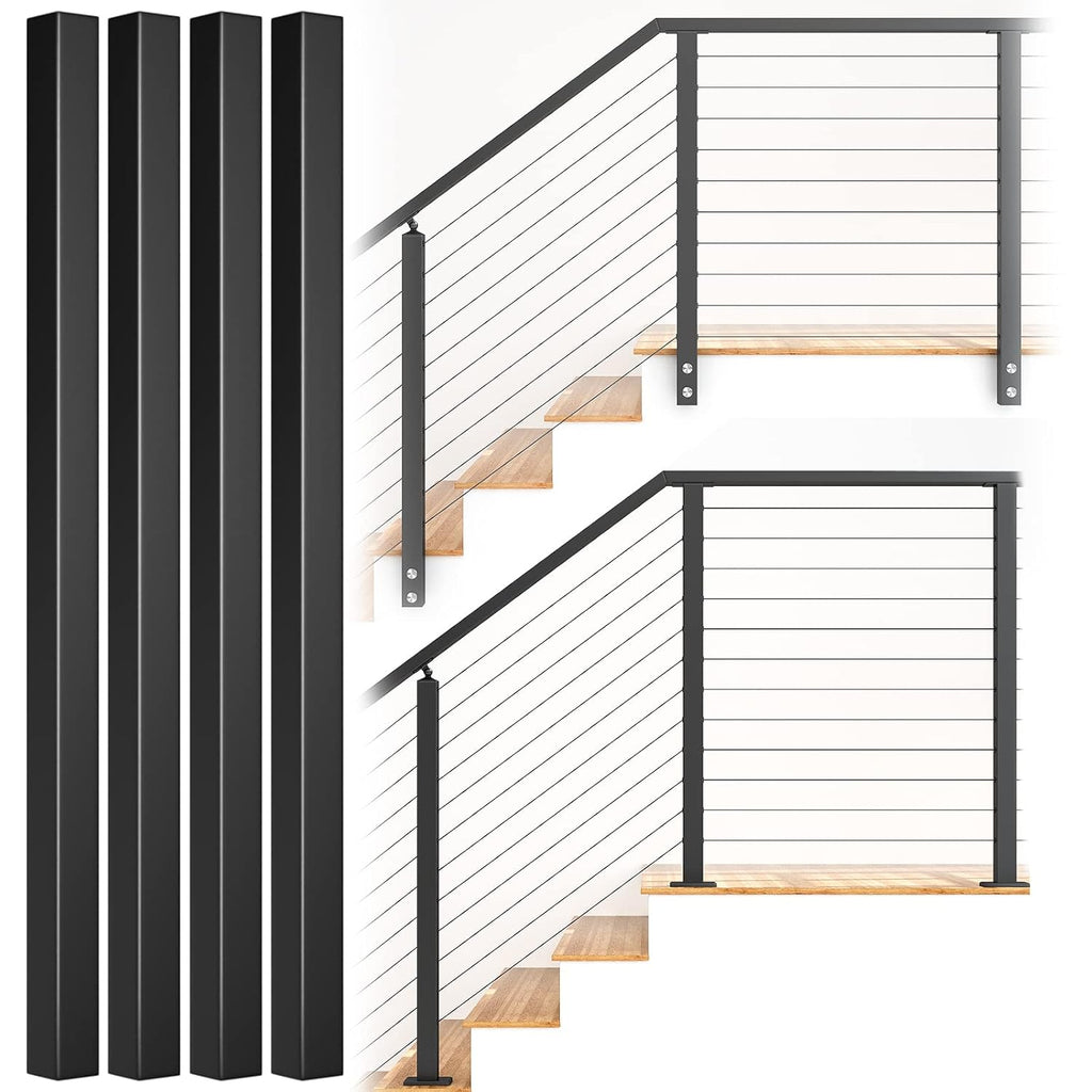 2-Pack 36-42 inch Assembled Weldless 2x2 Square Aluminum Black Powder Coated Side Mount Surface Mount Posts C35141