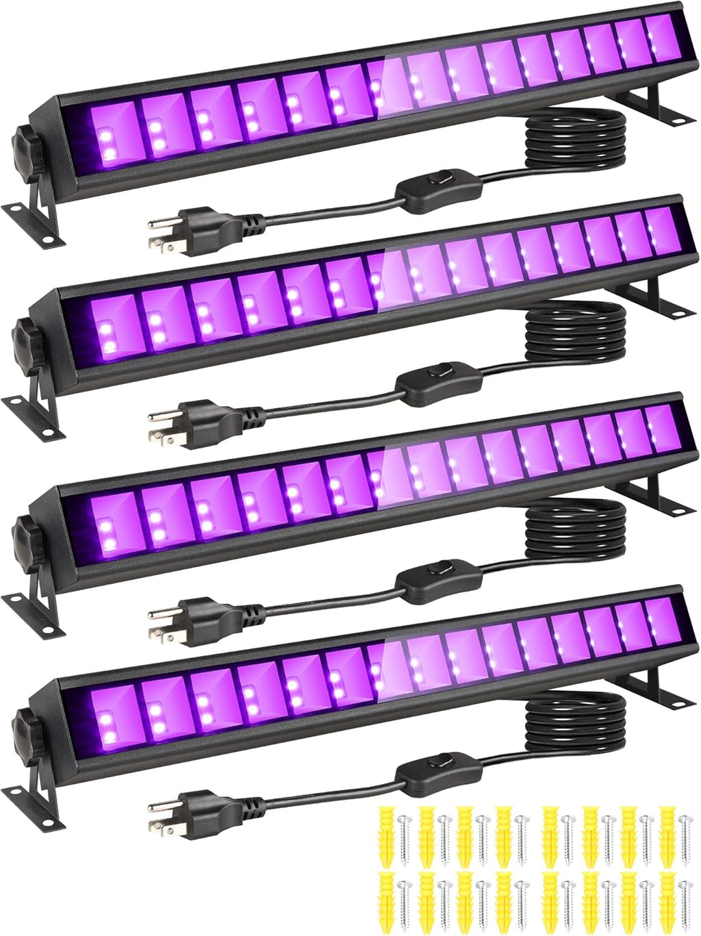 4 Pack 30W Black Light Bar with Switch, Plug and 5ft Cable I869831