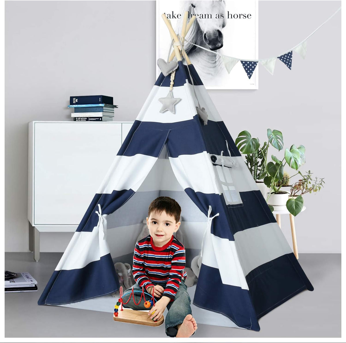 Grey Chevron Kids Teepee Tent with Floor & Carry Case V58543