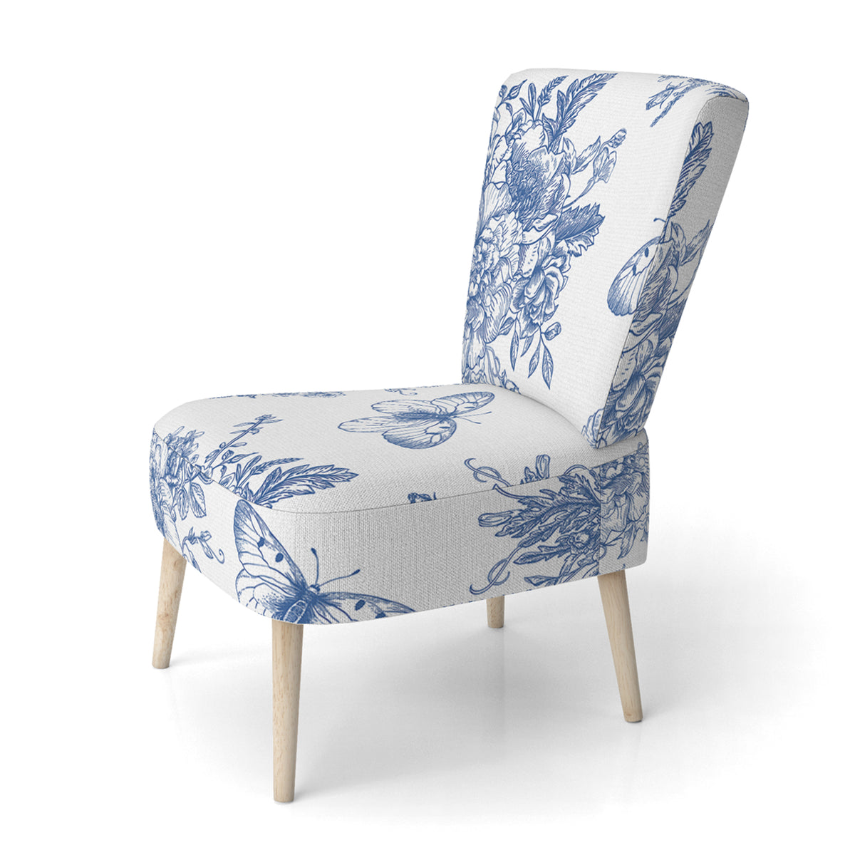 Blue Flowers and Butterflies Upholstered Accent Chair and Arm Chair M69349