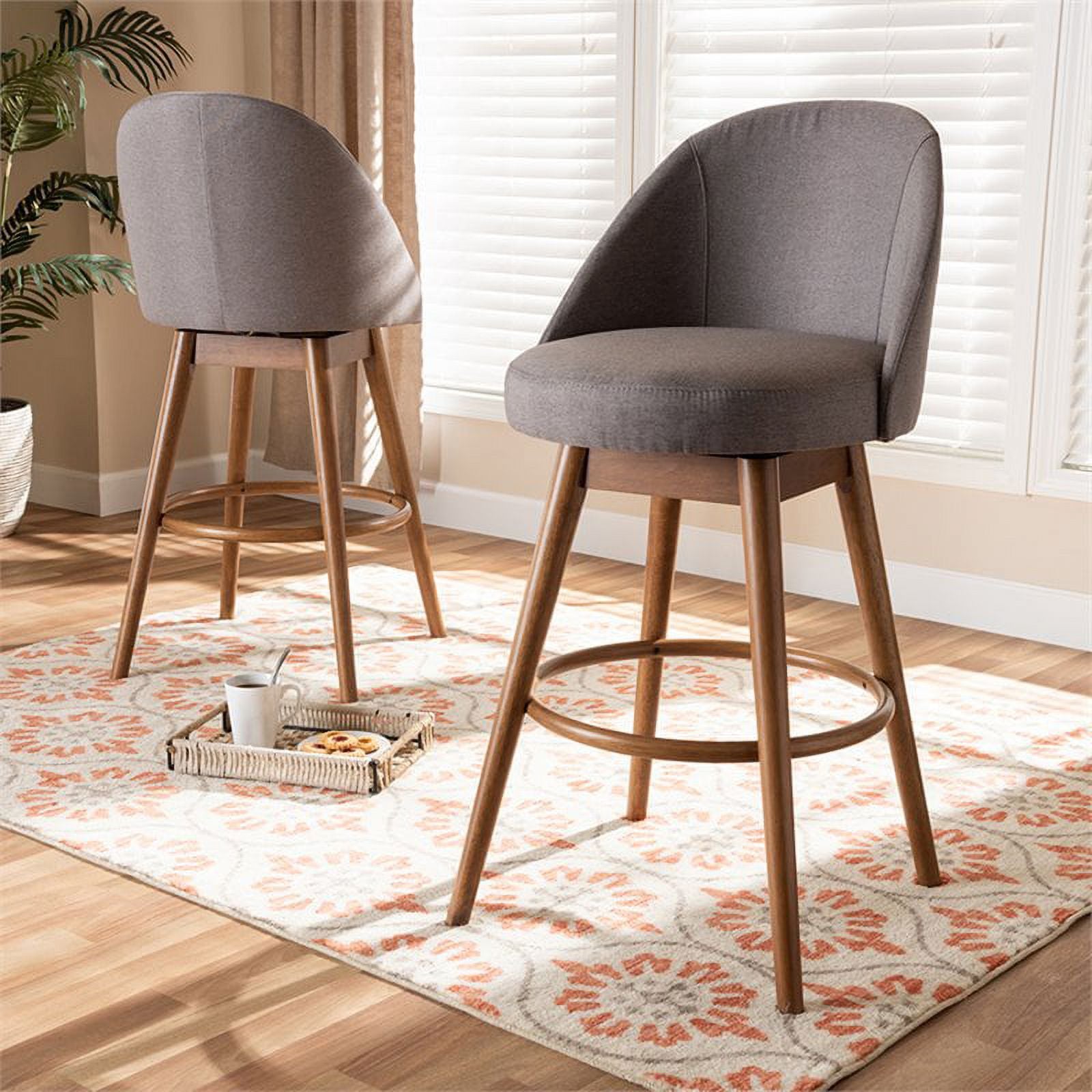 Gray Upholstered Swivel Bar Stool (Set of 2) H22047
