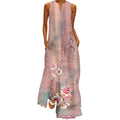 Plus Size Sleeveless Print V Neck Loose Long Sundress with Pockets B116529