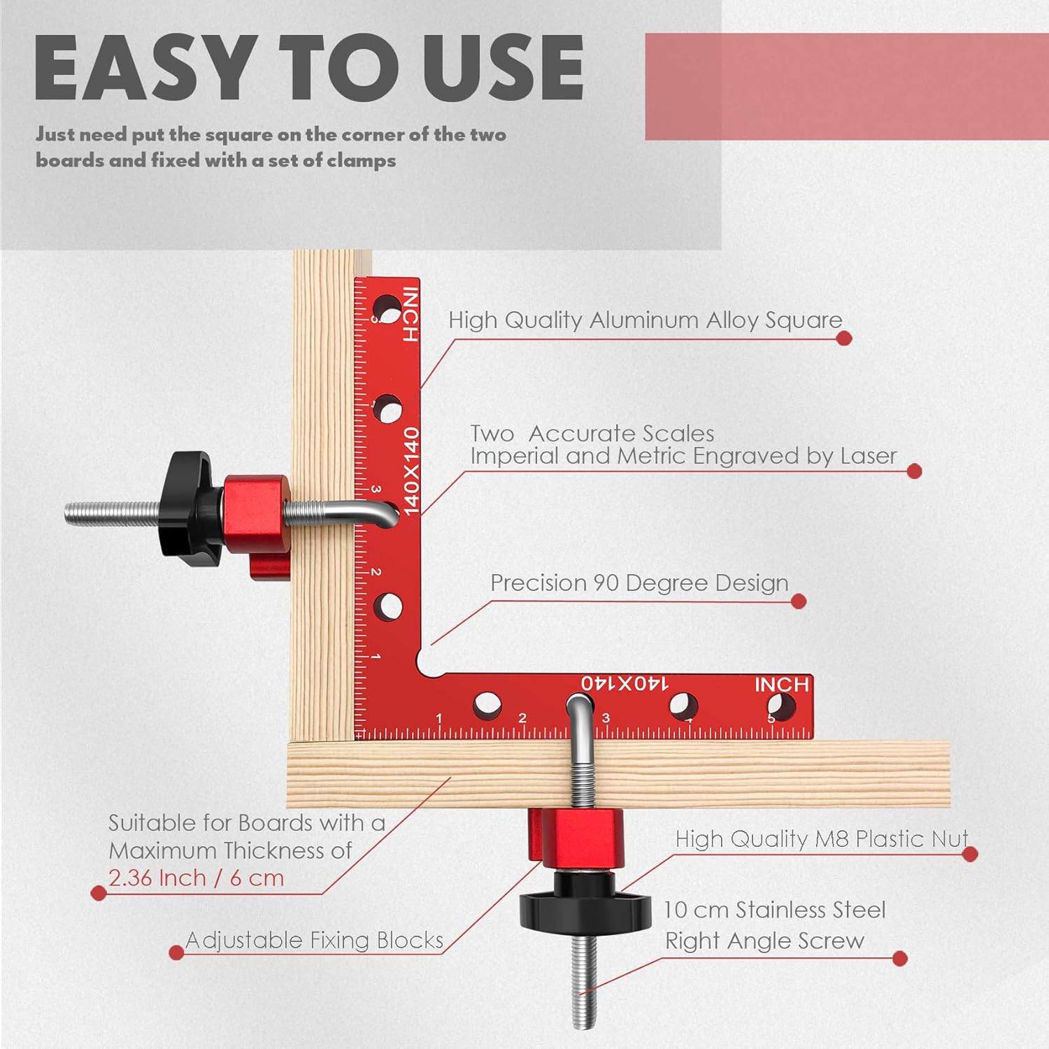 90 Degree Corner Clamp for Woodworking, 2 Aluminum Alloy Positioning Squares U3544