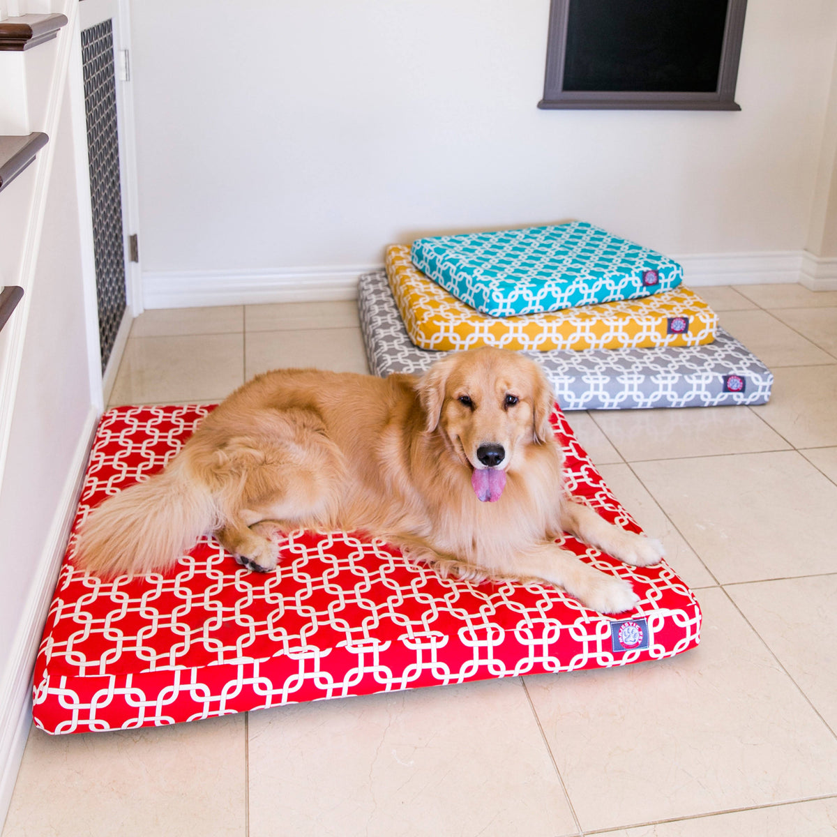 Red Rectangle Orthopedic Memory Foam Dog Bed L195945