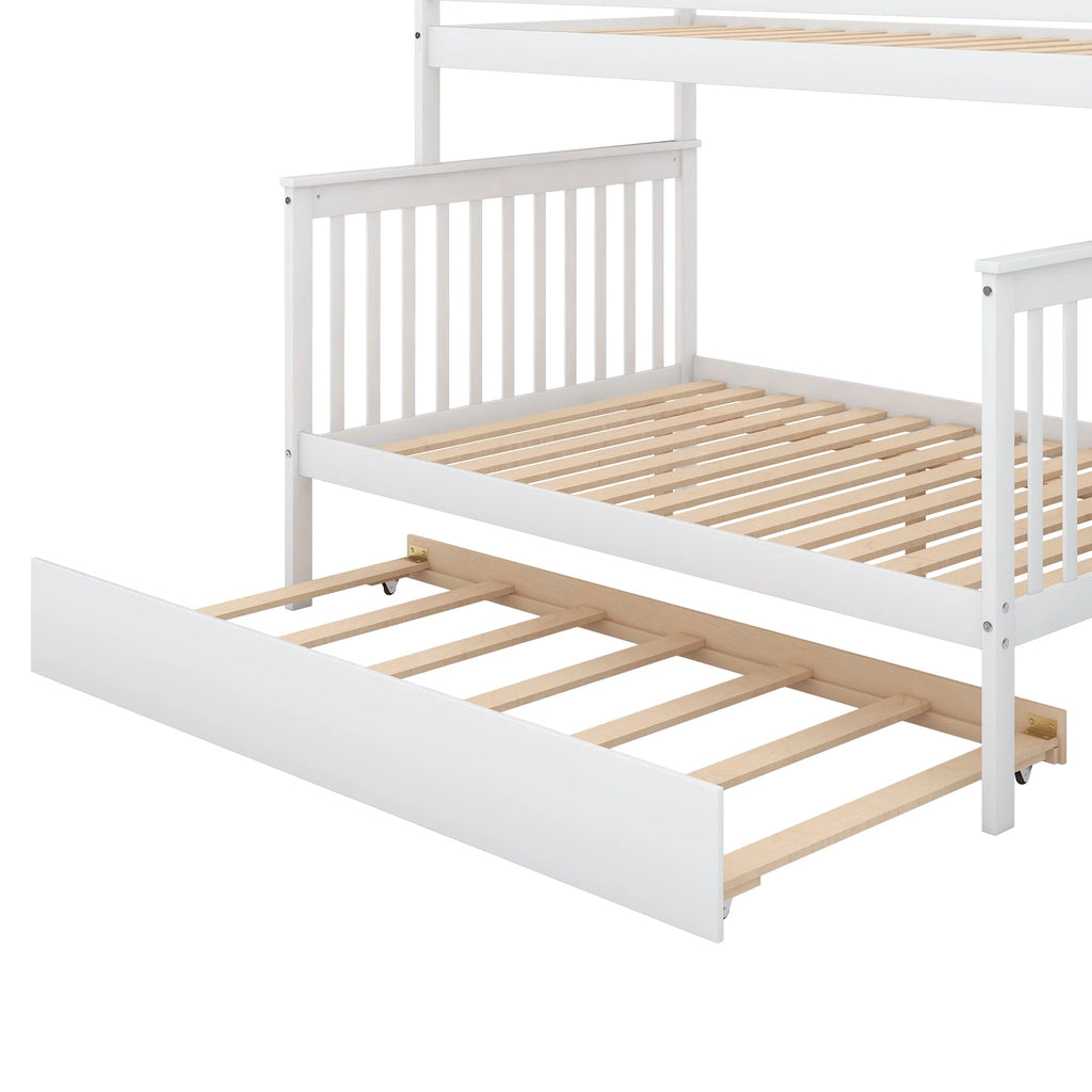 Twin Over Full Bunk Bed with Trundle and Stairs, White X43041