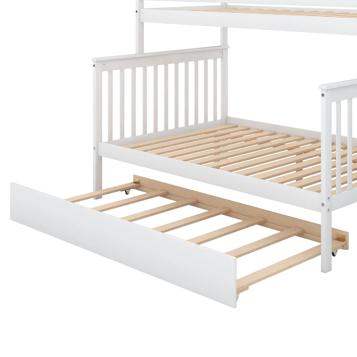 Twin Over Full Bunk Bed with Trundle and Stairs, White X43041