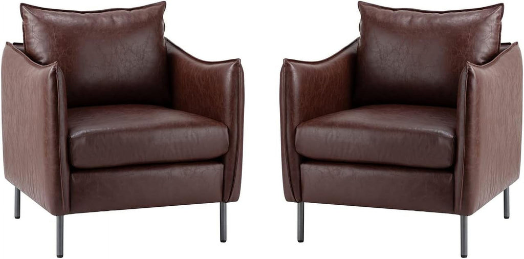Leather Armchair Set Of 2, Brown X6349