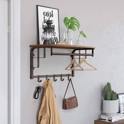 Brown Hook Wall Mounted Coat Rack with Storage B220951