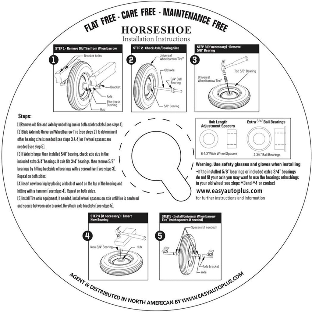 Flat-Free 4.80/4.00-8 Wheelbarrow Cart Wheels with Grease Fitting A16234
