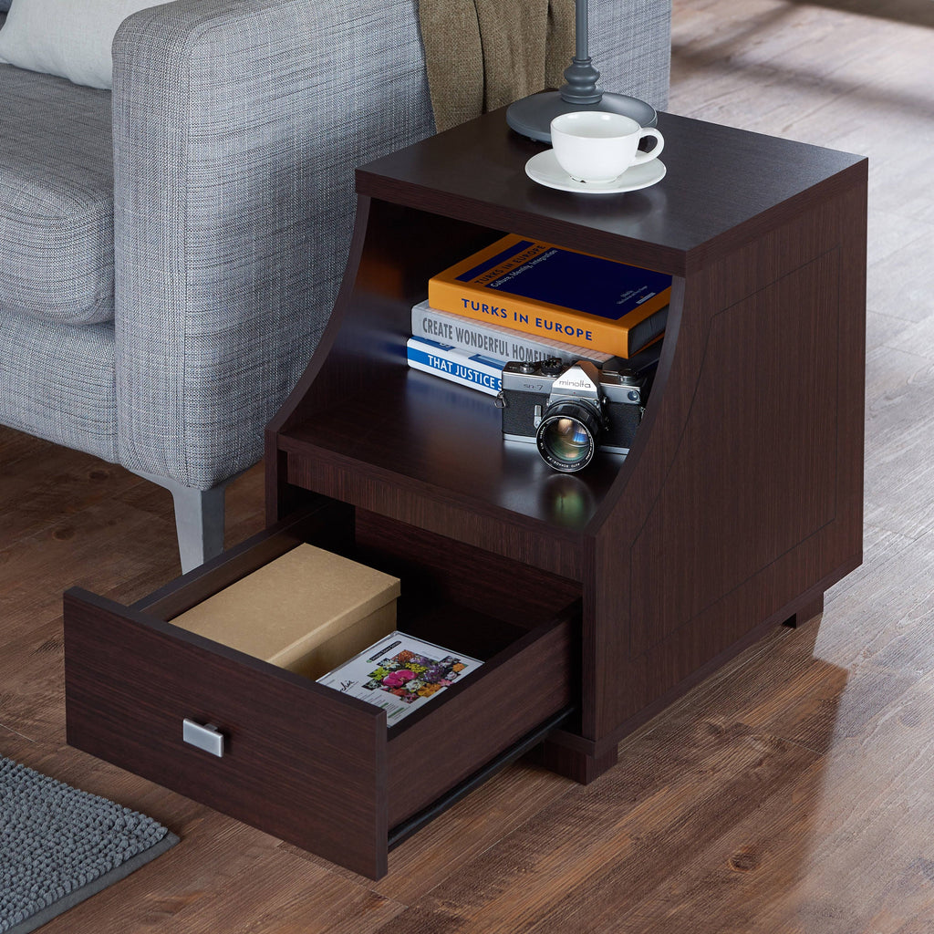 Walnut 1-Drawer Storage End Table C5460