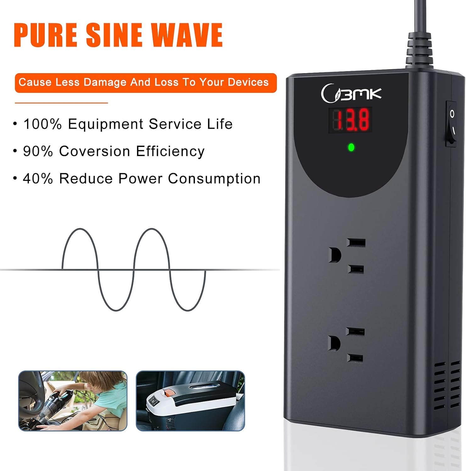 300W Pure Sine Wave Inverter DC 12V to AC 110V Car Adapter with Dual USB Ports Type-C Charger LCD Screen Pack of 2 X692