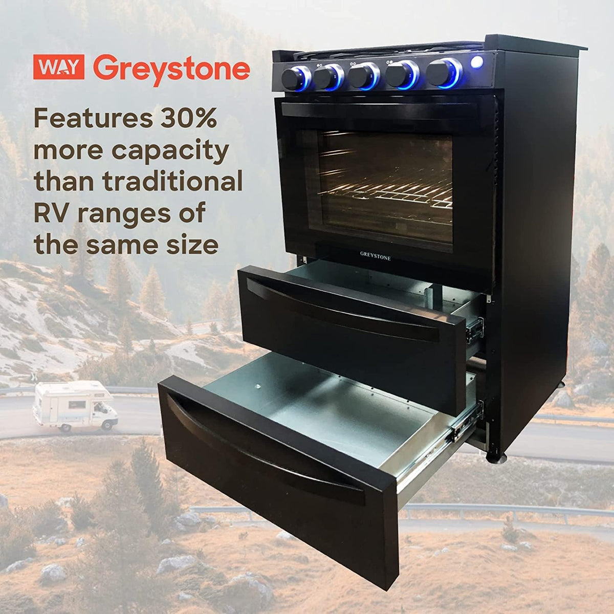 12 Volt 21 Inch Black RV Gas Range and Cooktop C905230