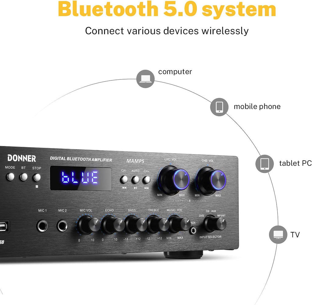 Bluetooth 5.0 Stereo Audio Amplifier Receiver, 4 Channel, 440W Peak Power M85667