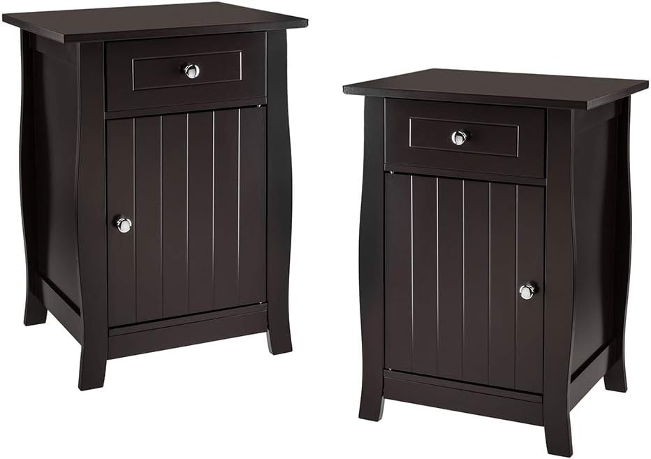 Brown Nightstand with Drawer and Storage Cabinet O1137