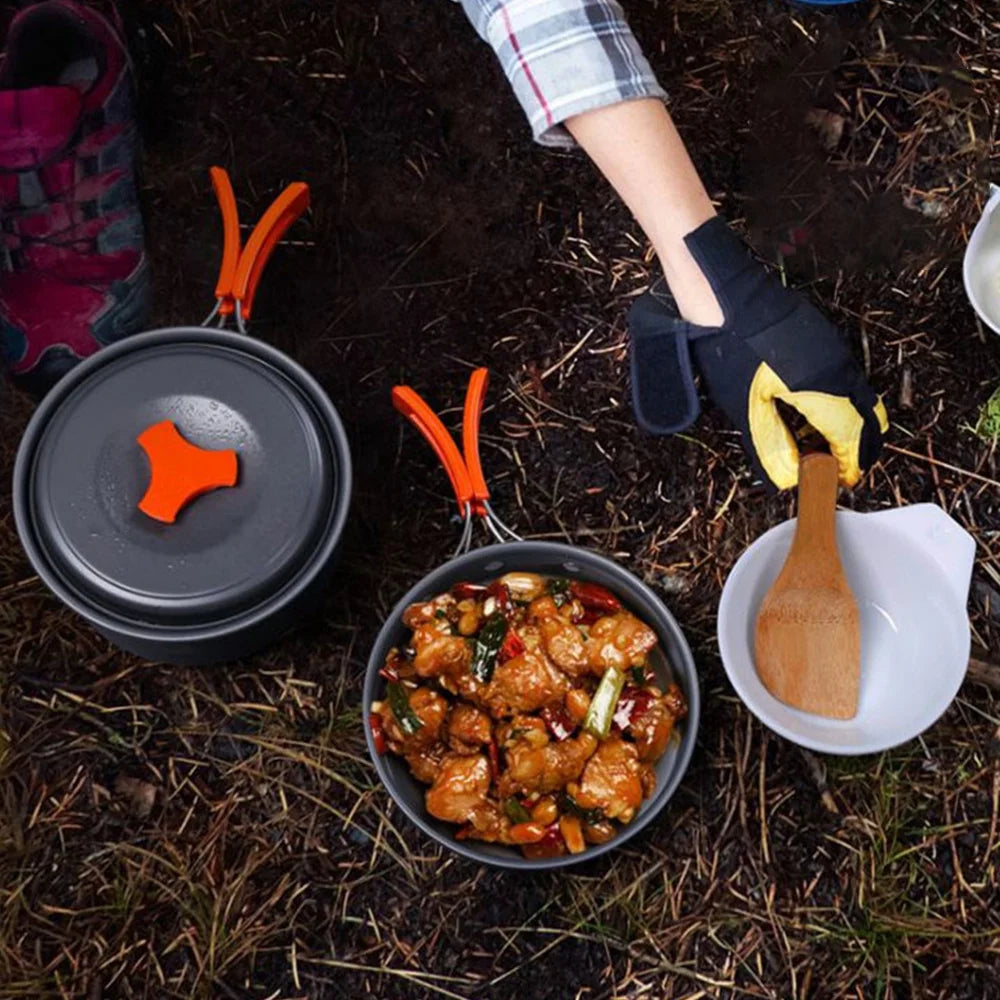 Orange Non Stick Folding Camping Cookware Set G7992