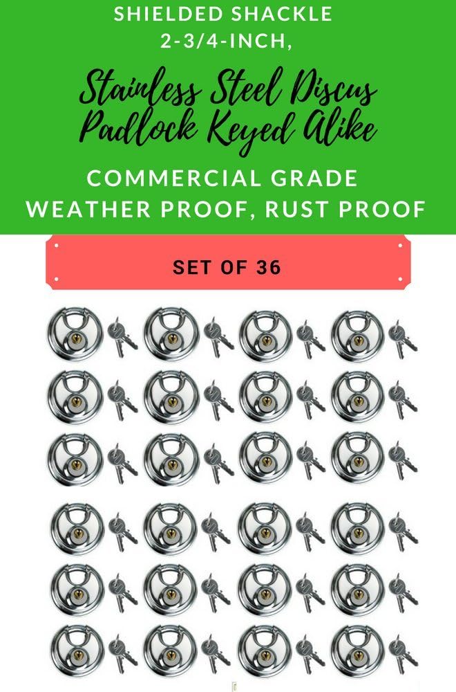 Set of 96 Round Disc Padlocks Keyed Alike 70mm Stainless Steel P319287