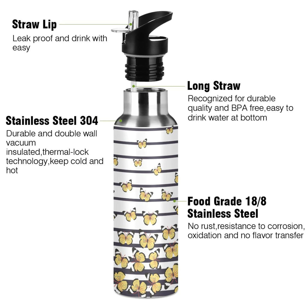 Navy Blue Striped Stainless Steel Vacuum Insulated Water Bottle with Straw Lid 20 OZ D578