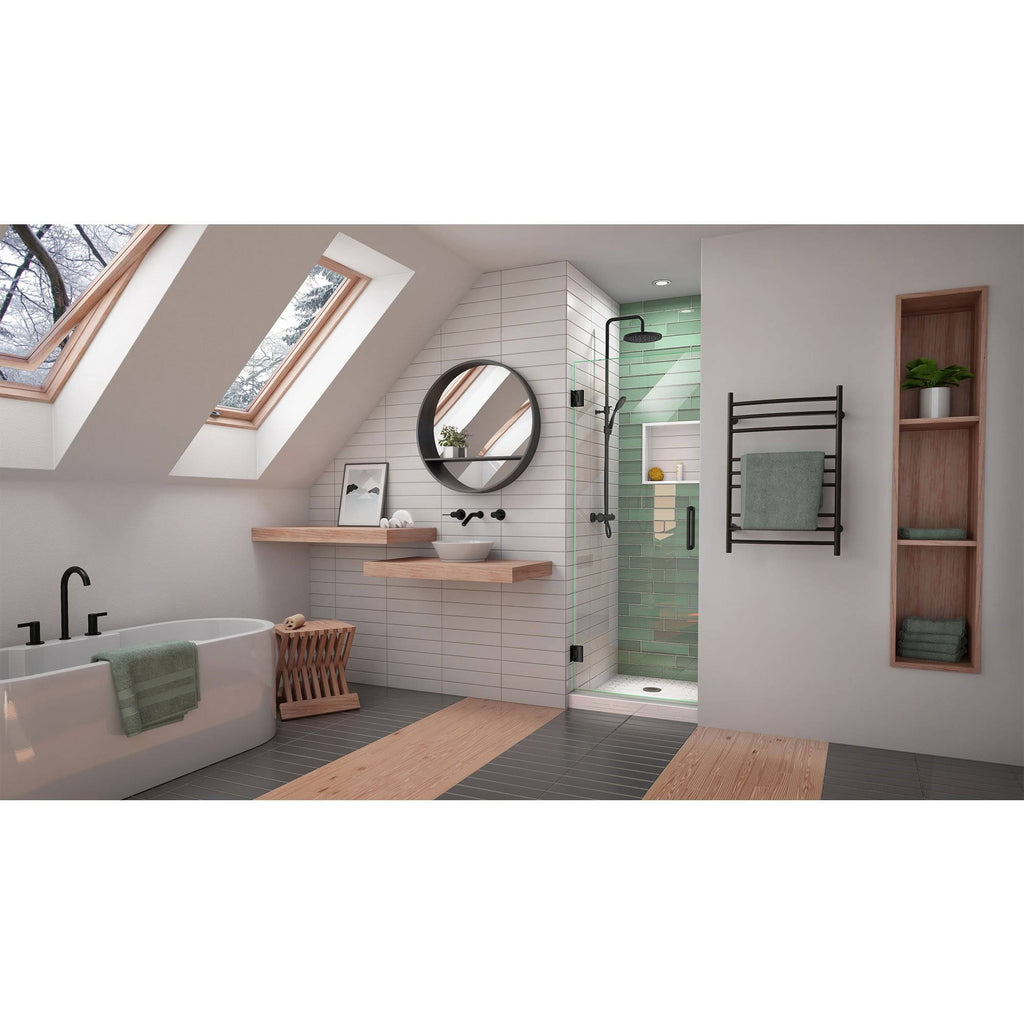 27 in. W x 72 in. H Frameless Hinged Shower Door, Satin Black B388683