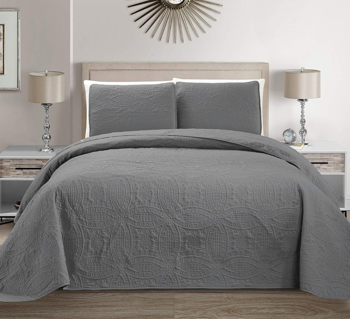 3pc King/California King Embossed Oversized Coverlet Bedspread Set Solid White Q15208