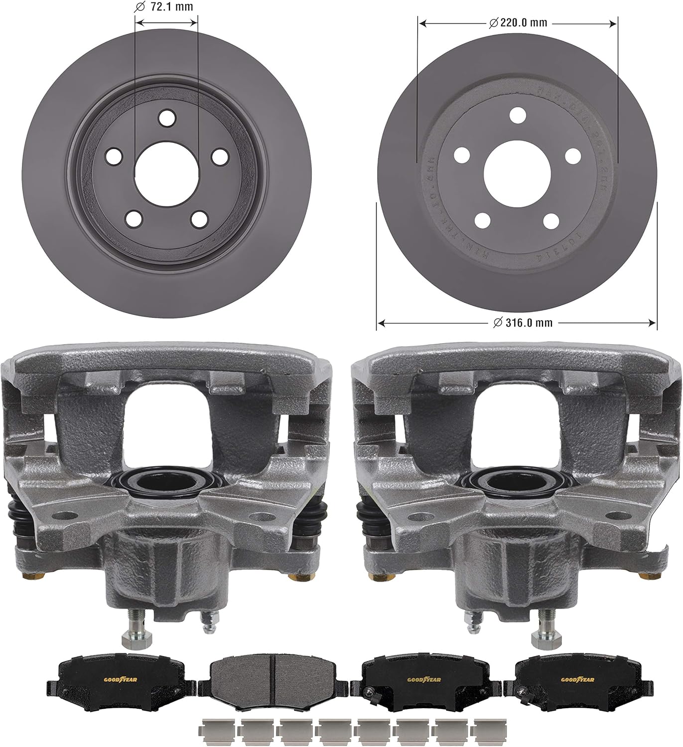 Rear Brake Kit Calipers Rotors Ceramic Pads N36186
