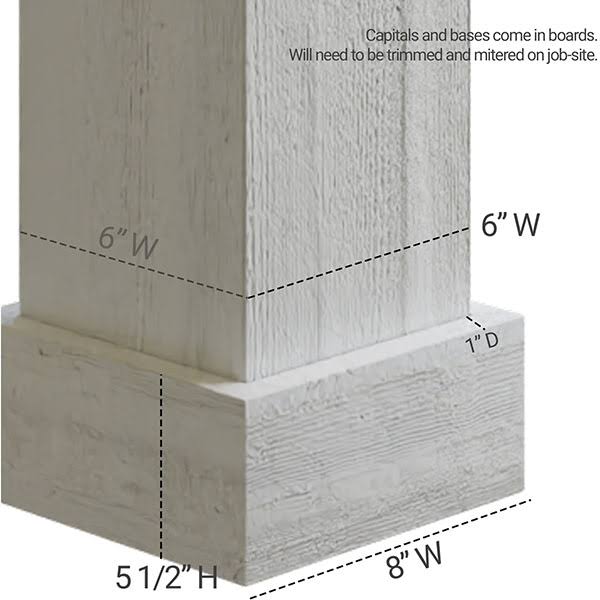 6x22W x 5&H Faux Wood Non-Tapered Square Column Wrap with Standard Capital M9337